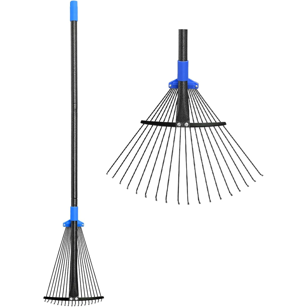 Adjustable Metal Leaf Rake Long Handle, Garden Rakes For Lawns Heavy Duty Leaves With Expandable Head 8-17", Yard Women Kids Rake For Gardening Rv Camping