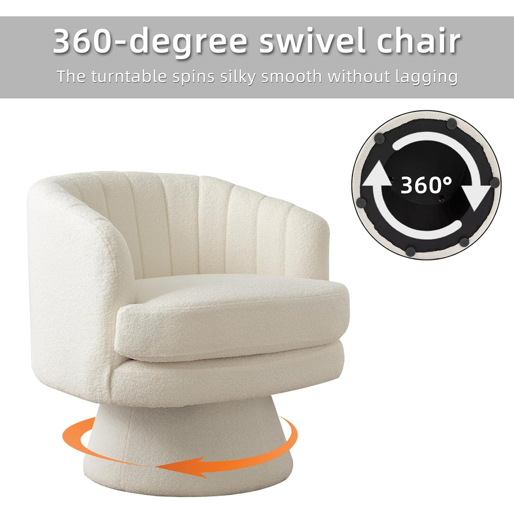 Swivel Accent Chair With Armrest, Modern 360 Degree Swivel Barrel Chair With Curve Back And Soft Cushion,Comfy Round Sherpa Teddy Armchair Single Sofa For Living Room,Bedroom,Waiting Room,Beige