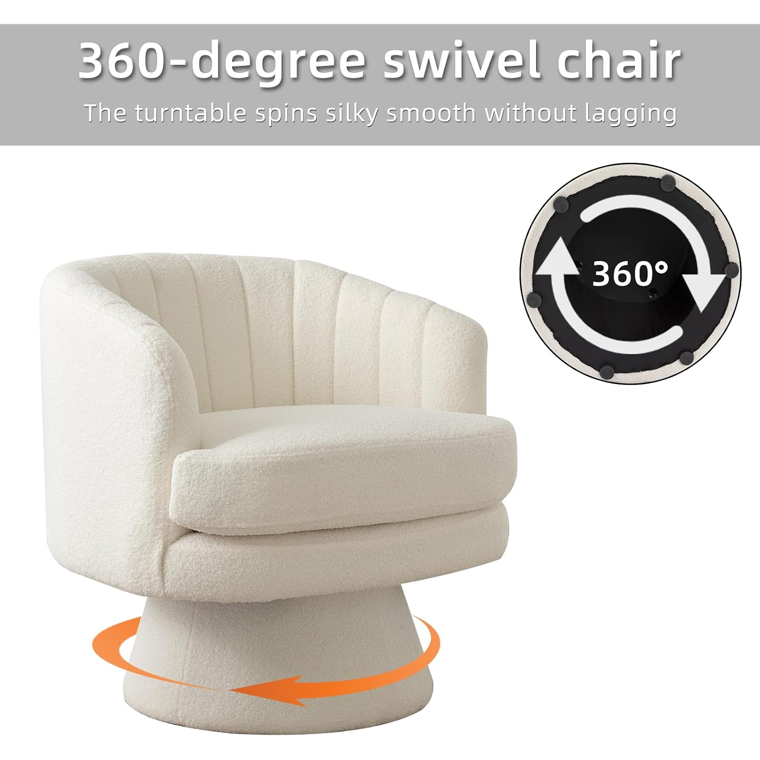 Swivel Accent Chair With Armrest, Modern 360 Degree Swivel Barrel Chair With Curve Back And Soft Cushion,Comfy Round Sherpa Teddy Armchair Single Sofa For Living Room,Bedroom,Waiting Room,Beige
