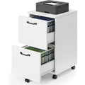 Dumos 2 Drawer Filing Cabinet, Rolling Under Desk Storage, White | Not For Hanging File Folders, Printer Stand, Lockable Wheels, Mobile Wood Home Office Organizer