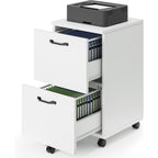 Dumos 2 Drawer Filing Cabinet, Rolling Under Desk Storage, White | Not For Hanging File Folders, Printer Stand, Lockable Wheels, Mobile Wood Home Office Organizer