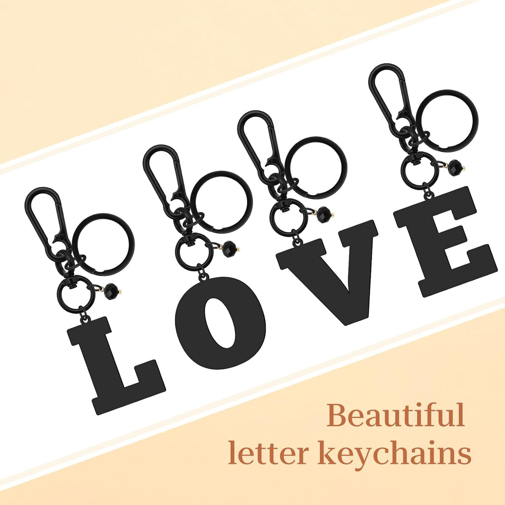 Initial Keyring Gifts Black Letter Keychain for Women Initial Letter Keyring for Backpack Black Keychain