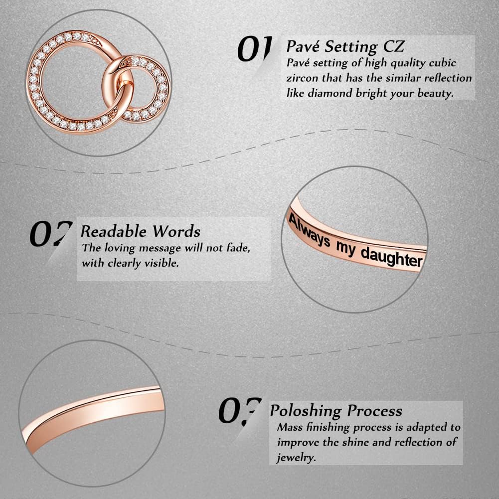 Mother's Day ‘Badass Daughter’ Gift, ‘Always My Daughter Forever My Friend’ Bangle Bracelet, ‘Mother/Father Daughter Forever Love’ Women Jewelry, Xmas Wedding Birthday Present from Dad Mom
