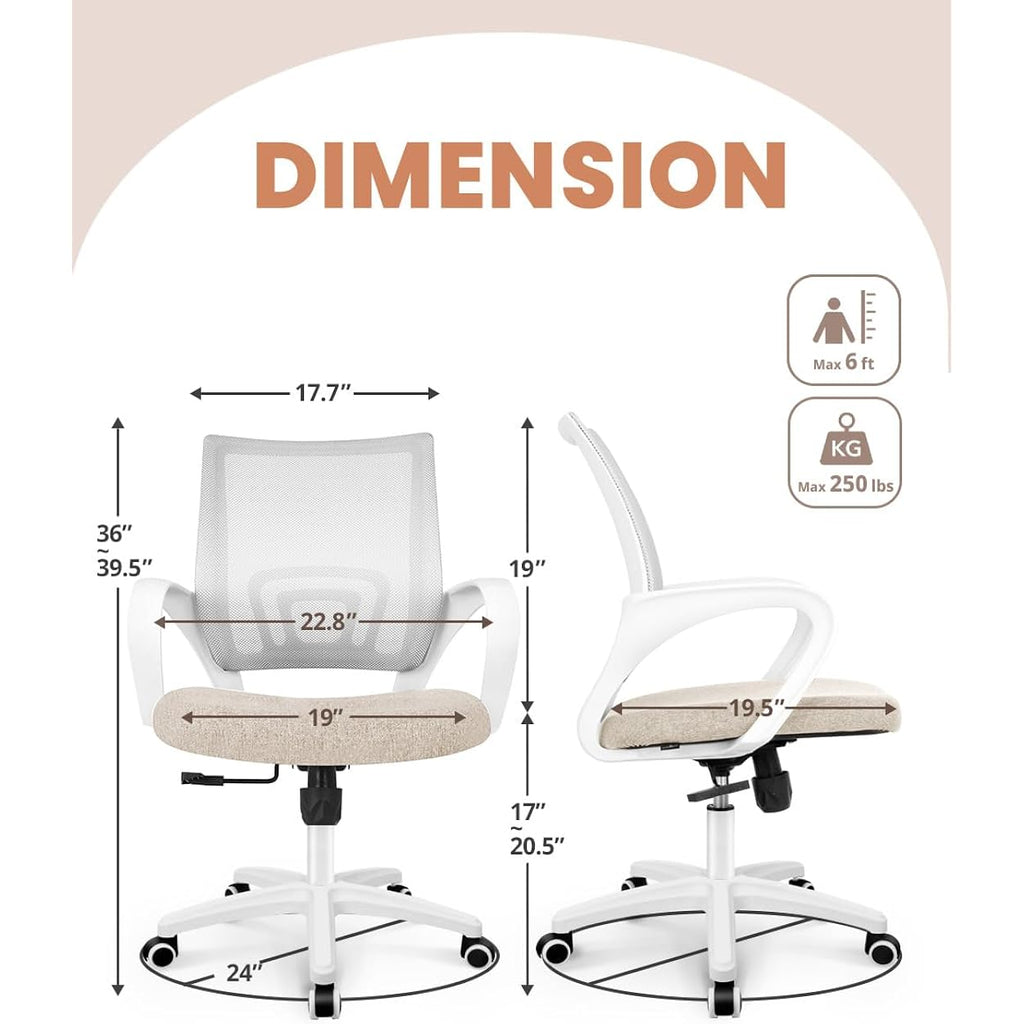 Neo Chair Office Desk Computer Chair Ergonomic Mesh Gaming Cushion Seat With Comfy Lumbar Mid Back Support Adjustable Height Swivel Rolling Wheels For Home Task (Beige)