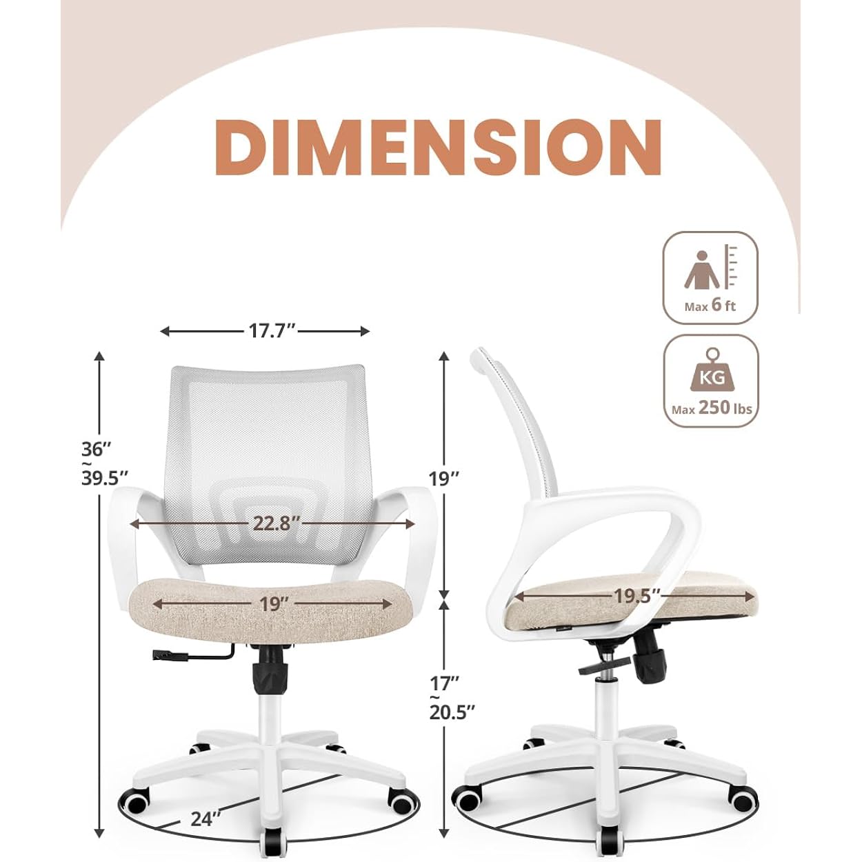 Neo Chair Office Desk Computer Chair Ergonomic Mesh Gaming Cushion Seat With Comfy Lumbar Mid Back Support Adjustable Height Swivel Rolling Wheels For Home Task (Beige)