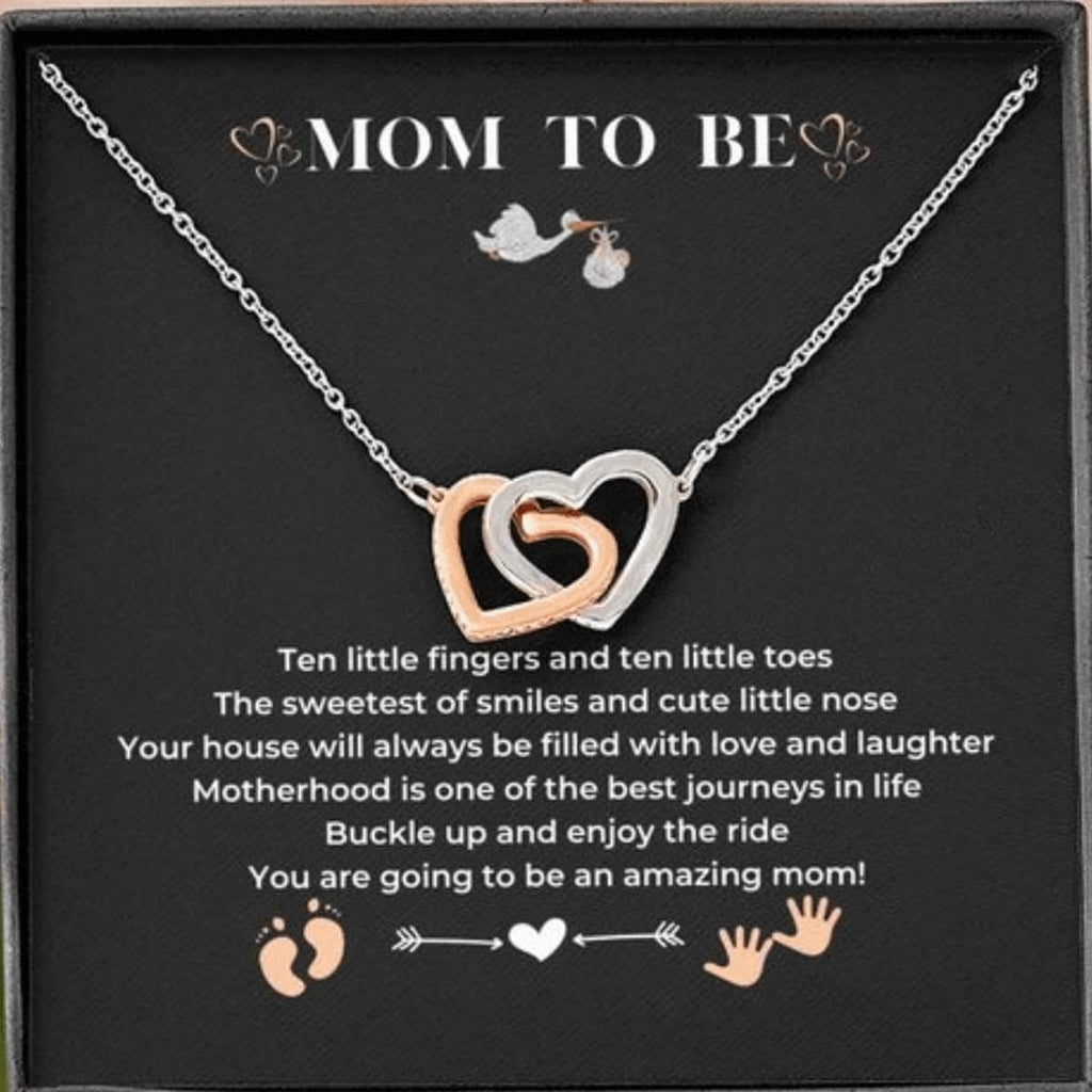 Mom to Be Gift - Sterling Silver S925 Interlock Heart Necklace with a Message Card Pregnancy Gifts for First Time Moms Expecting Women Pregnant Wife Mother's Day Christmas Birthday