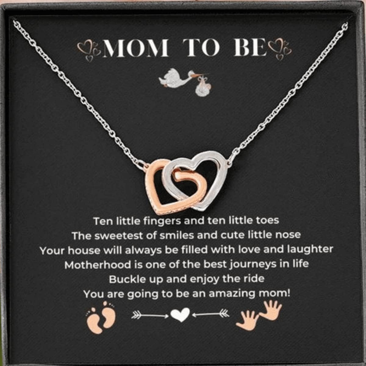 Mom to Be Gift - Sterling Silver S925 Interlock Heart Necklace with a Message Card Pregnancy Gifts for First Time Moms Expecting Women Pregnant Wife Mother's Day Christmas Birthday