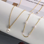 Gold Pearl Necklace for Women, 14K Gold Plated Layered Pearl Necklaces for Women Trendy Simple Herringbone Chain Pearl Necklace for Women Gold Jewelry Gifts