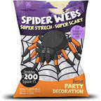 Happy Hippo Halloween Spider Web Decoration, 200 Sqare Feet & Plastic Spiders, Halloween Party Supplies, Spider Webs (Small, 200 Sq Feet) (8 Fake Spiders Included)