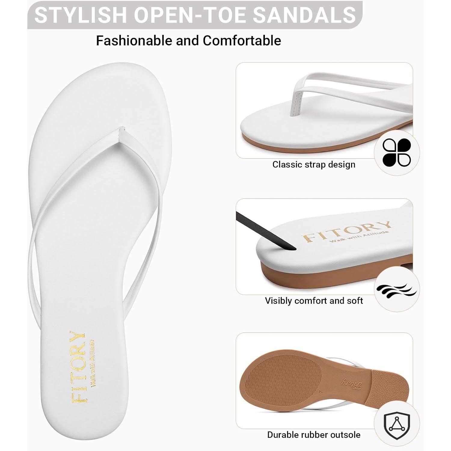 Fitory Women’S Flip Flops, Fashion Casual Thong Walking Slide With Vegan Leather, Comfortable Summer Beach Flat Sandals For 2026 Indoor And Outdoor Size 6-11