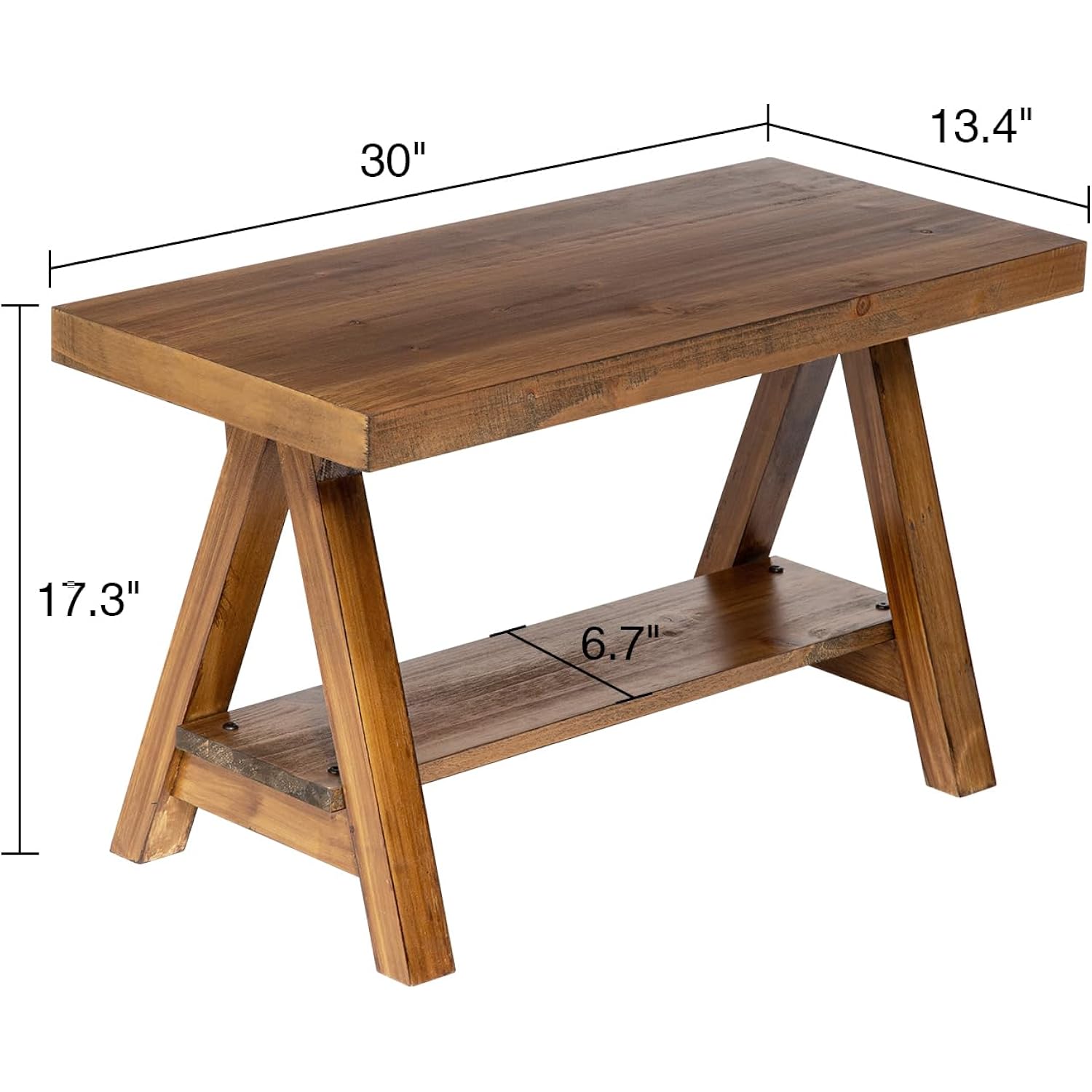 Wnutrees 30" Farmhouse Solid Wood Bench, Rustic Indoor Storage Bench | Entryway Seat For Living Room, End Of Bed, Hallway, Original Natural Wood Finish, Sturdy Construction