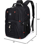 Shrradoo Extra Large 50L Travel Laptop Backpack With Combination Lock,High School College Backpack Airline Approved Business Work Bag Fit 17 Inch Laptops For Men Women,Black