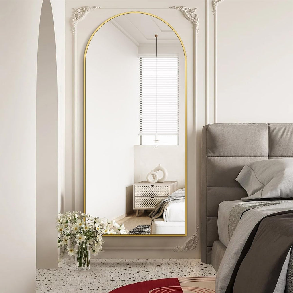 Koonmi 30"X71" Arched Full Length Mirror, Gold Large Floor Mirror With Aluminum Alloy Frame, Standing Hanging Or Leaning Wall-Mounted Full Body Mirror For Living Room And Bedroom