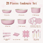 Umite Chef Pots and Pans Set Non Stick, 21 pcs Nonstick Ceramic Cookware Set, RV Kitchen Cooking Set with Detachable Handles, Oven Safe, Induction Cookware, Stackable, Pink, PFAS PFOA & PTFE Free