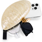 Acrylic Shell Clutch Purse For Women, Marble Evening Bag With Magnetic Closure For Wedding Party