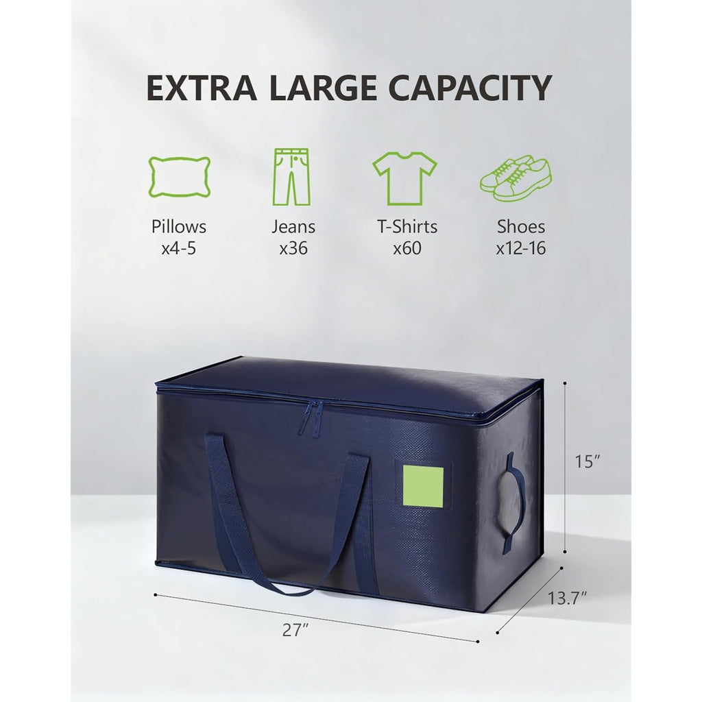Heavy Duty Moving Bags Extra Large, Premium Storage Bags With Durable Zippers, Reinforced Handles, Moving Supplies For Clothes, Bedding, College Dorm Essentials, 8 Pack Blue