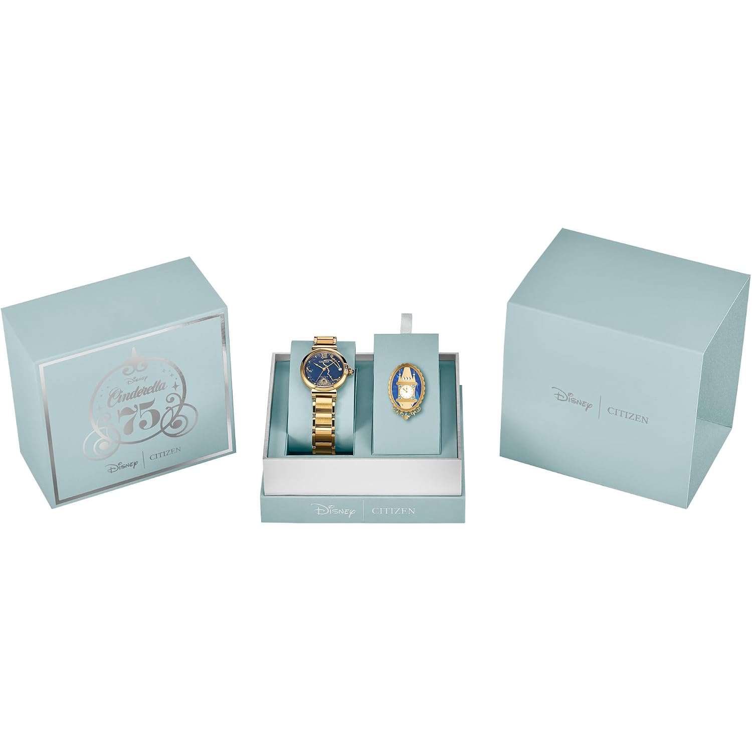 Citizen Women'S Eco-Drive Cinderella 75Th Anniversary Boxed Set, Blue Sunray Dial, Gold-Tone Stainless Steel Bracelet Watch (Model:Em1068-69W)