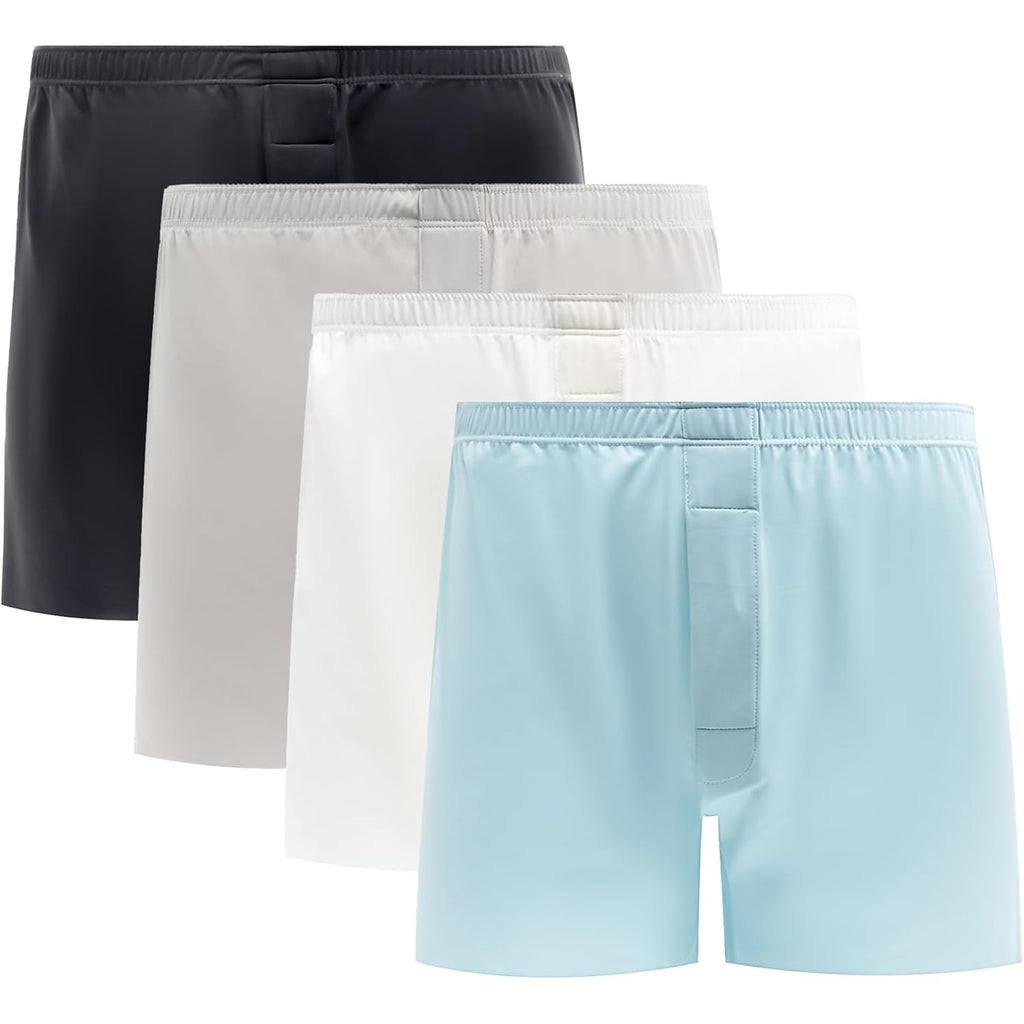Vissay Stretch Satin Boxers For Men Silk Feeling Boxer Shorts Breathable Loose Men'S Underwear For Sleep 4 Pack