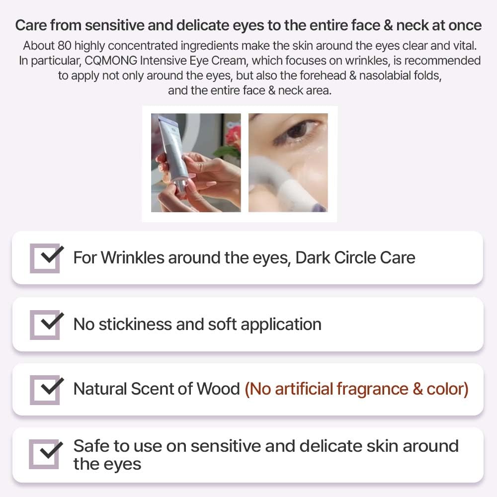 Intensive Eye Cream 1.01 Fl Oz For Dark Circles, Puffiness, Wrinkles, Fine Lines, Bags Under Eyes, Dark Spots L Natural Wood Scent L Glutathione, Collagen, 7 Amino Acids, Adenosine L Korean