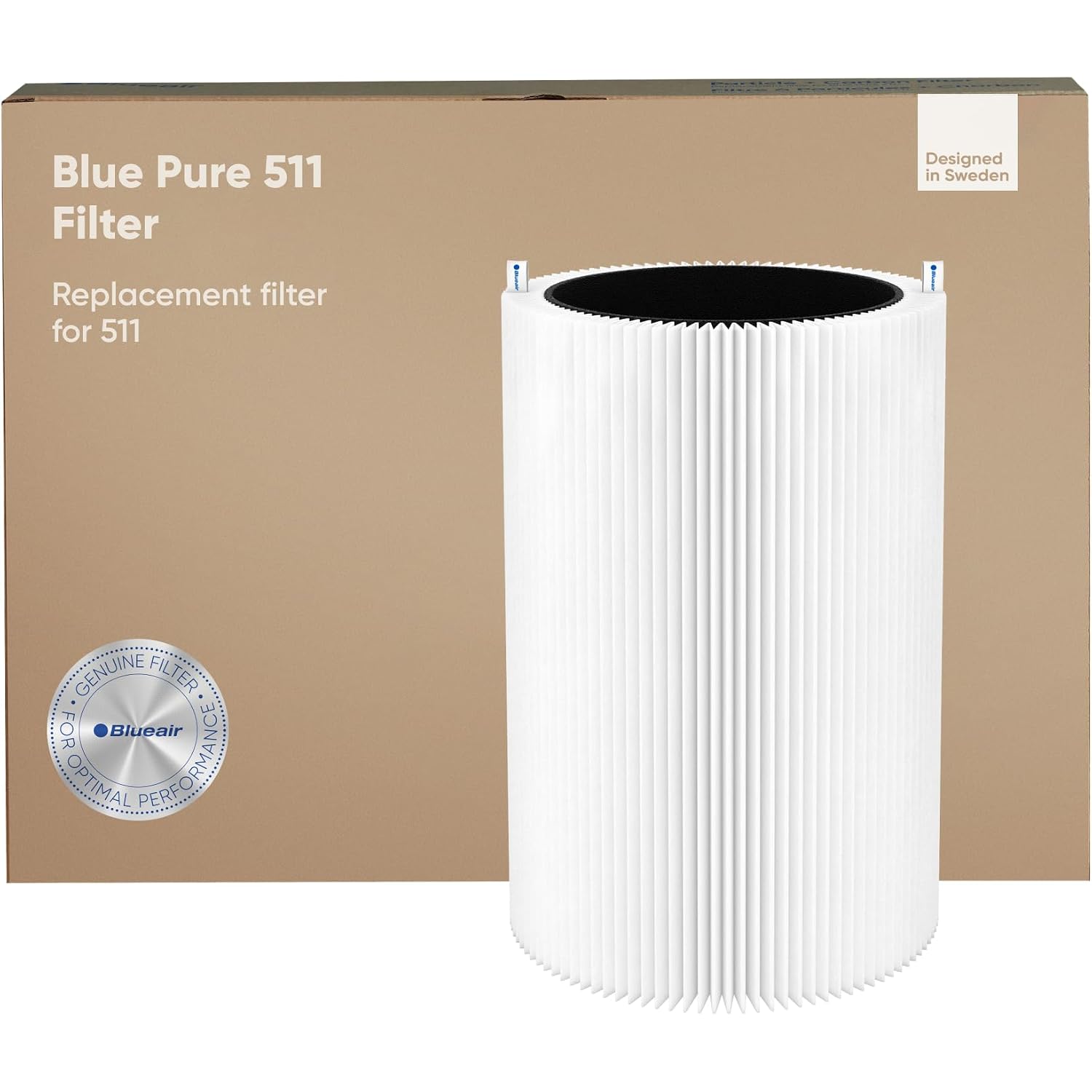Blueair Genuine Blue Pure 511 Replacement Filter For 511 Pure Air Purifiers - Aham Certified, Hepasilent Dual Filtration, Removes 99.97% Of Particles & Odors, Genuine Carbon Filter