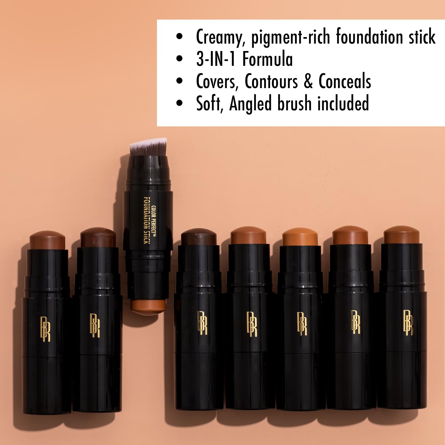 Black Radiance Color Perfect Foundation Stick with Soft Brush Applicator Duo – Buildable, Blendable Versatile Pigment-Rich Formula - Cocoa Bean