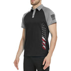 Men'S Polo Shirt Short Sleeve Quick Dry American Flag Print Graphic Split Color Golf Shirt For Sport