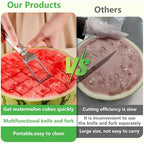 2-in-1 Stainless Steel Fruit Cutter, Watermelon Slicer with Fork, Dual Head Watermelon Fork Slicer Tool for Cubes, Fruit Knife with Round Handle for Home Kitchen, Picnic & Party (1Pack)