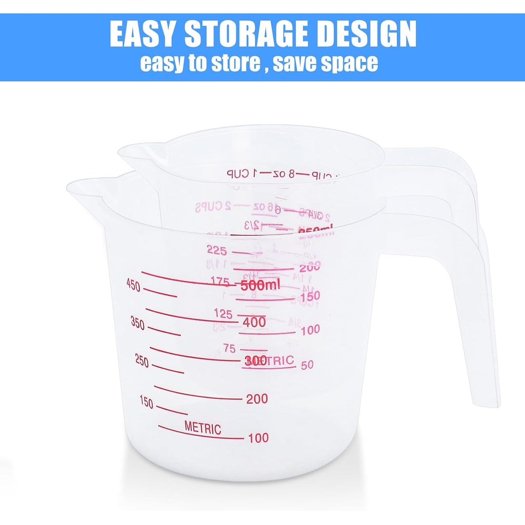 Dtdnzkn 2 Pack Measuring Cup Set, 250Ml (1-Cup) And 500Ml (2-Cup) | Plastic Liquid Measuring Cups- Baking, Cooking, Mixing & Measuring Cups, Essential Kitchen Tools