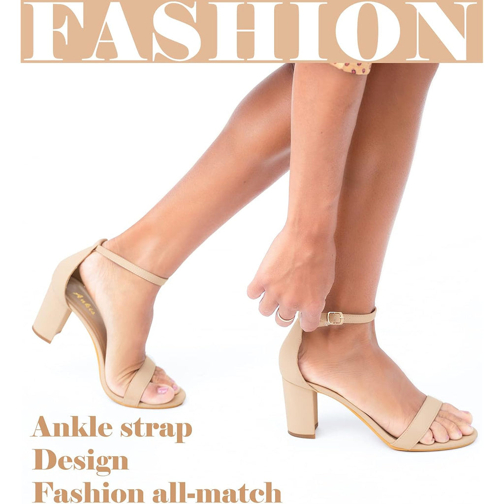 Ankis Heels For Women Open Toe Ankle Strap Chunky Heel Sandals 2.75 Inch