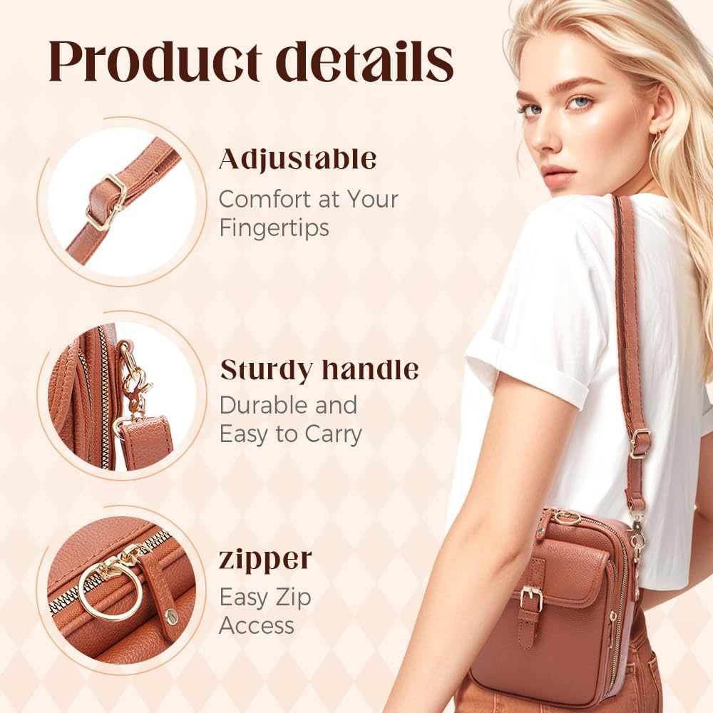 Crossbody Leather Bag For Women Multi-Slot Multifunctional Large Capacity Bags Adjustable Shoulder Bags Handbag | Anti-Theft