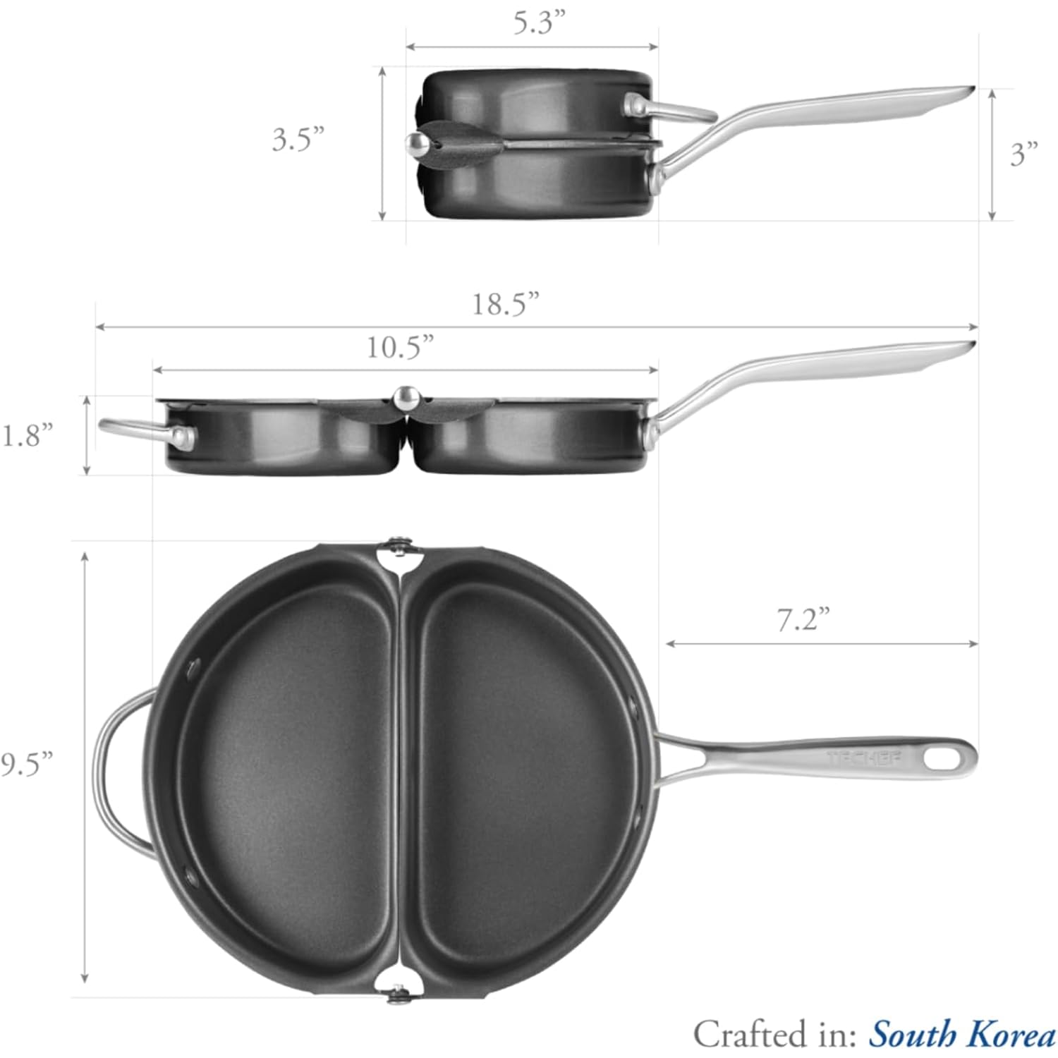 TECHEF - Frittata and Omelette Pan, Nonstick Double Sided Folding Egg Pan, Made in Korea (PFOA Free) (Black)