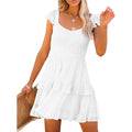 Women Summer Dresses Casual Boho Smocked Ruffle Sun Beach Babydoll Mini Dress Layered Flowy Swing Dress