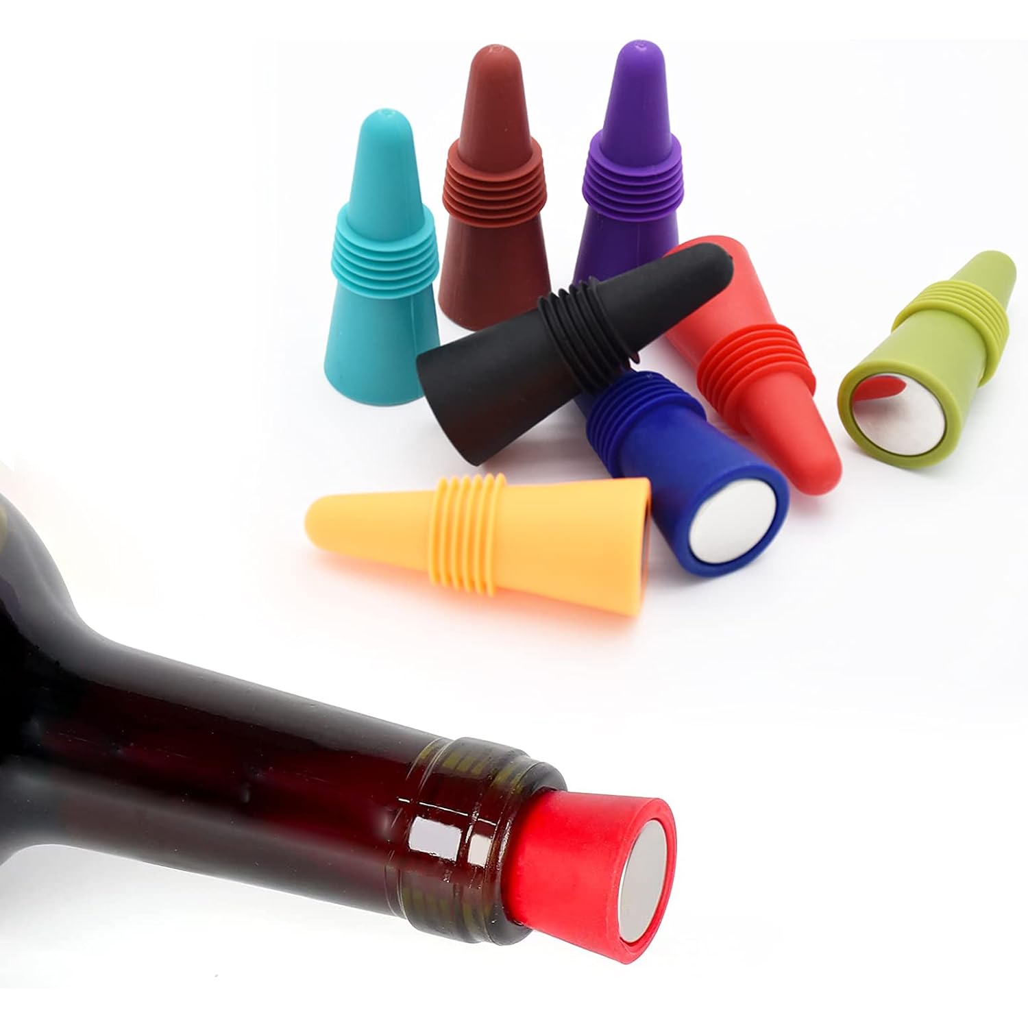 Wine Stoppers Beverage Bottle Sealer Soft Silicone Wine Bottle Stoppers Corks With Grip Top For Keeping Wine Champagne Fresh, 8 Pack