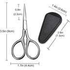 Small Precision Scissors, 3.5Inch Stainless Steel Multi-Purpose Vintage Beauty Grooming Kit For Facial Hair, Eyebrow, Eyelash, Beard, Moustache With Pu Sheath