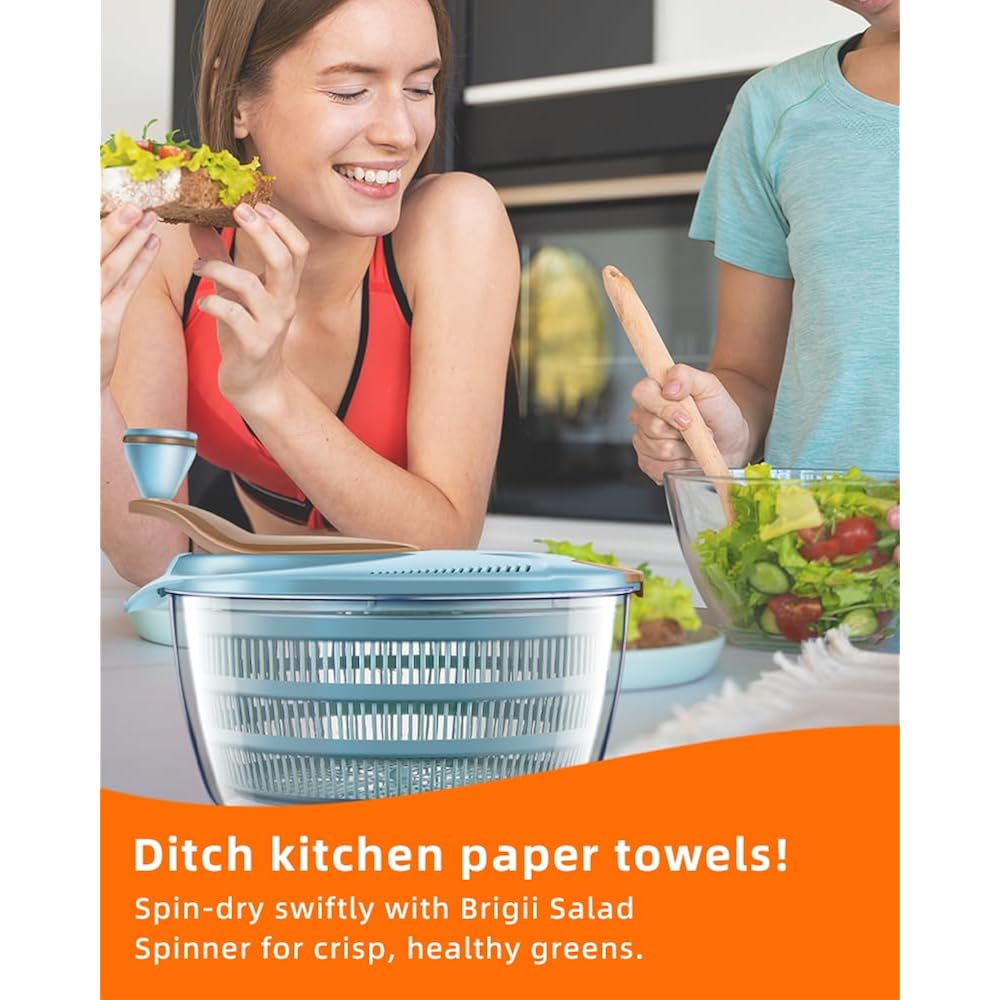 Brigii Salad Spinner, 4.24 Quart Lettuce Spinner With Double Drainage Holes, Salad Dryer For Washing, Spinning, And Draining Greens, Fruits, And Vegetables