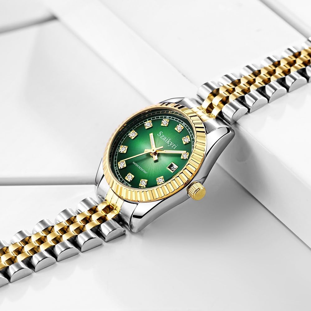 Szaikyri Classic Watch For Women With Solid Stainless Steel Band And Calendar Water Resistant