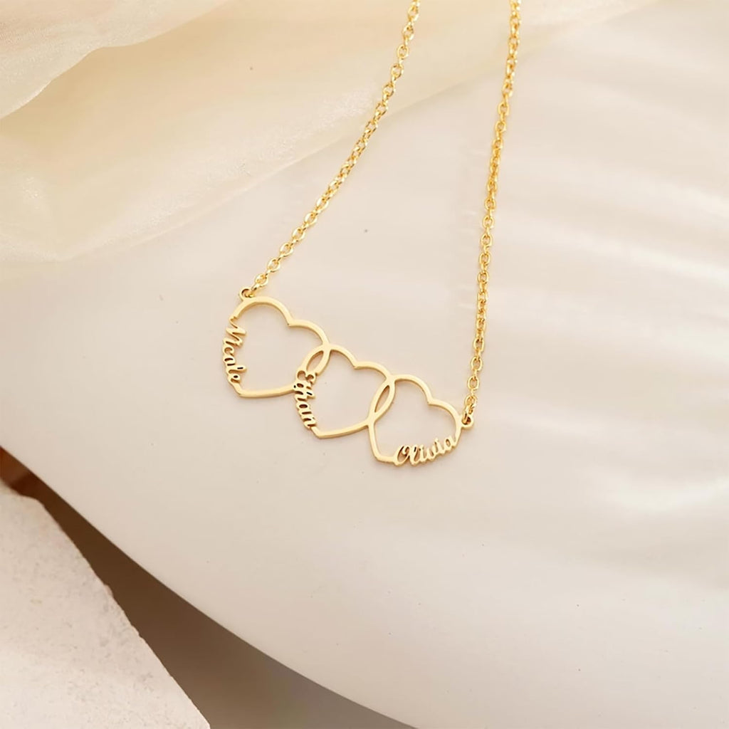 Ajiangwu Mothers Day Necklace with Names,18K Gold Plated Handmade Mom Necklace with Heart Custom Name Necklace Personalized Gifts for Women