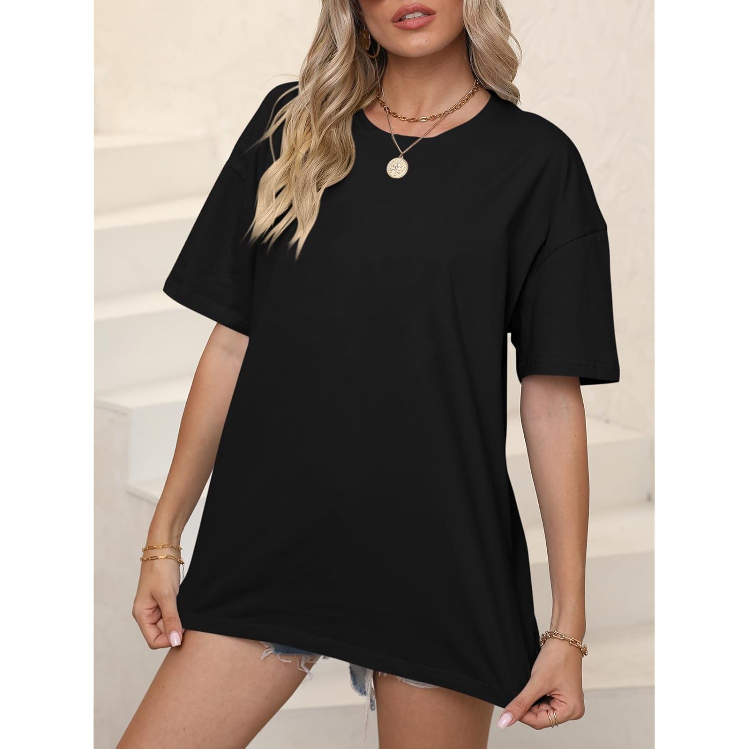 ORANDESIGNE Womens Oversized Cotton T Shirts Graphic Tees Short Sleeve Vintage Tops Casual Summer Clothes 2026 Black