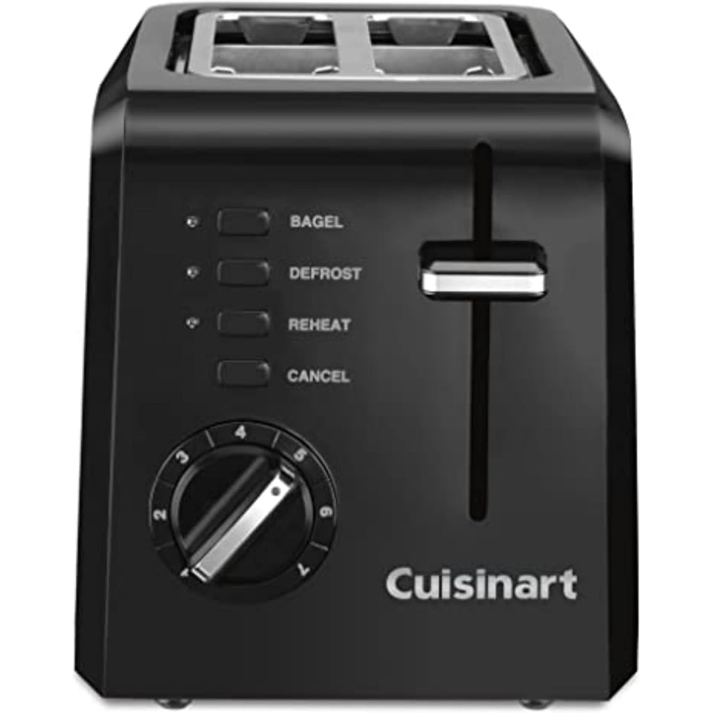 Cuisinart CPT-122BK 2-Slice Compact Plastic Toaster, Slots for Bagels & Bread, 7 Shade Settings, Cancel/Defrost/Reheat Functions, Removable Crumb Tray, Small Kitchen Appliance for Home & Office, Black