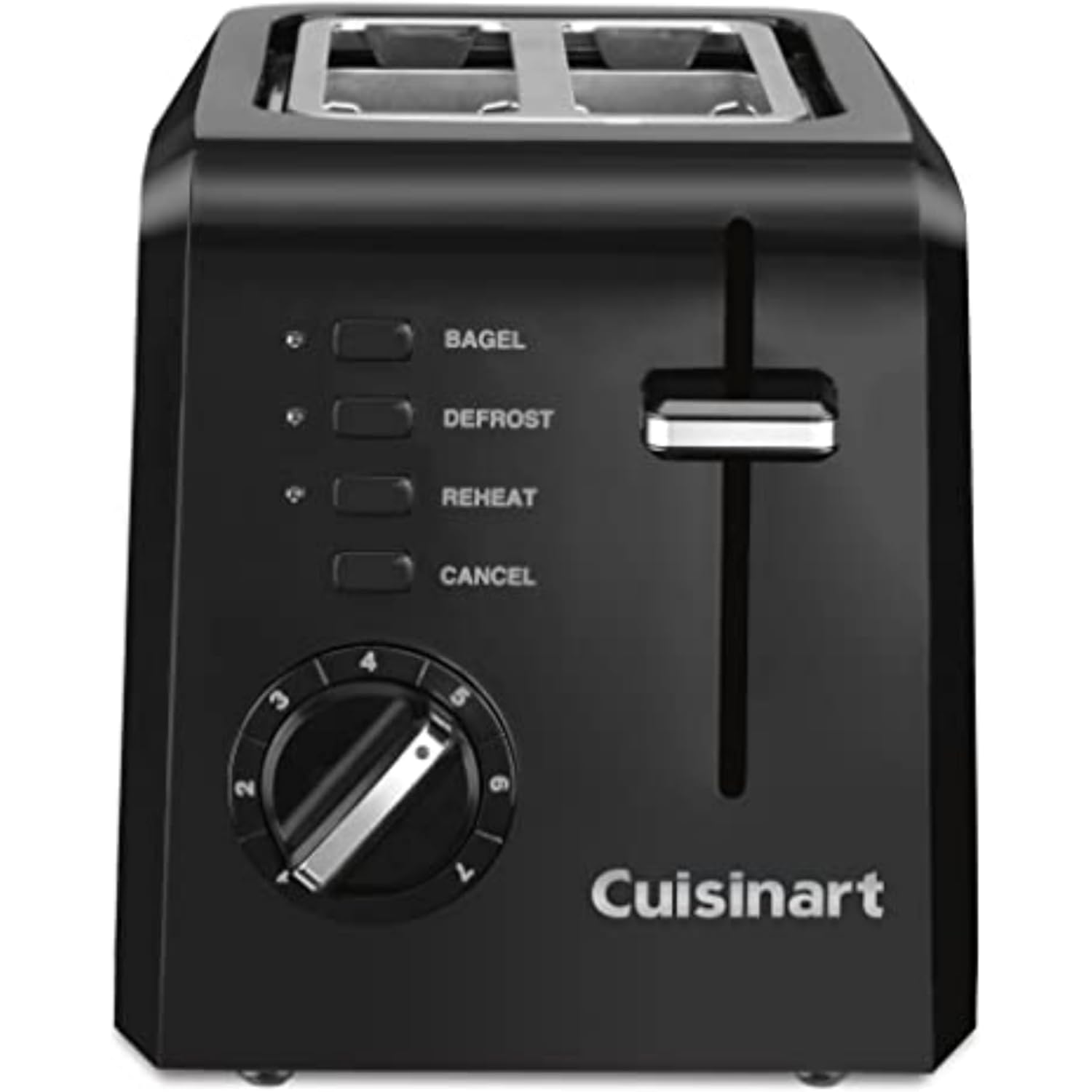 Cuisinart CPT-122BK 2-Slice Compact Plastic Toaster, Slots for Bagels & Bread, 7 Shade Settings, Cancel/Defrost/Reheat Functions, Removable Crumb Tray, Small Kitchen Appliance for Home & Office, Black