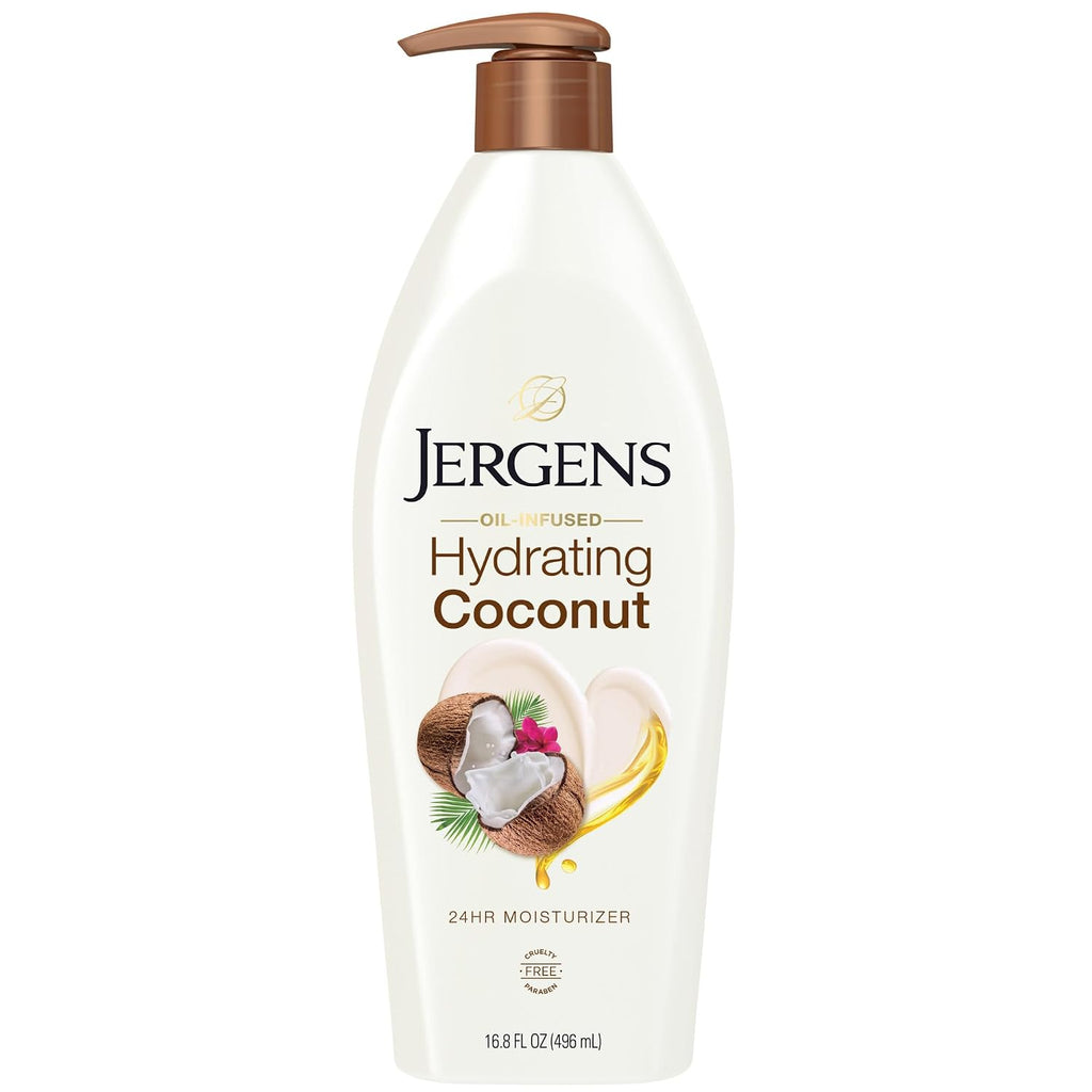 Jergens Hydrating Coconut Body Lotion For Dry To Extra Dry Skin, Moisturizer That Instantly Hydrates Skin With Coconut Oil, Dermatologist Tested, 16.8 Oz