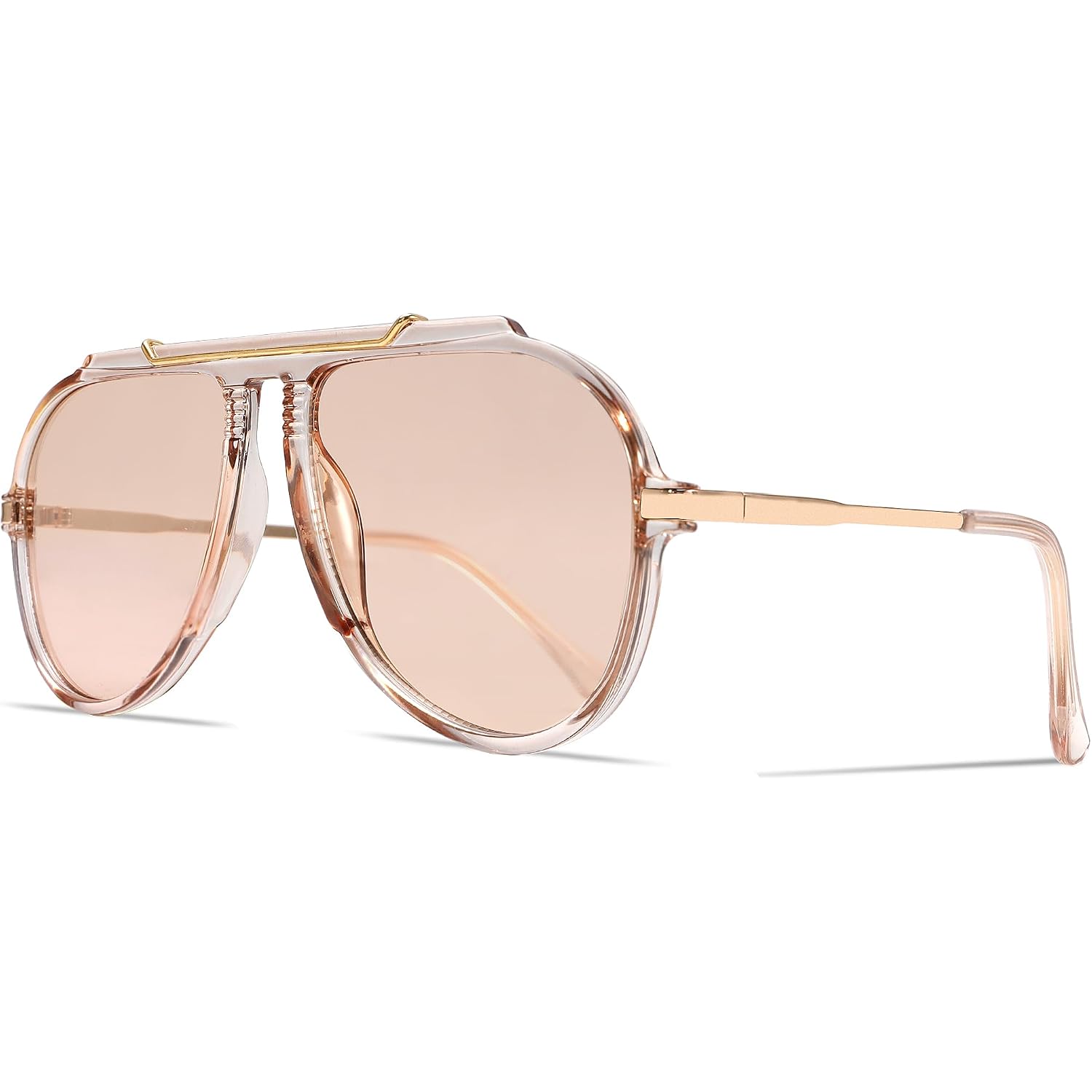 GUVIVI Oversized Aviator Sunglasses for Women Men 2026 70s Retro Gold Metal Sun Glasses Tangle Free Square Aviators Clear Frame - Champagne Lens