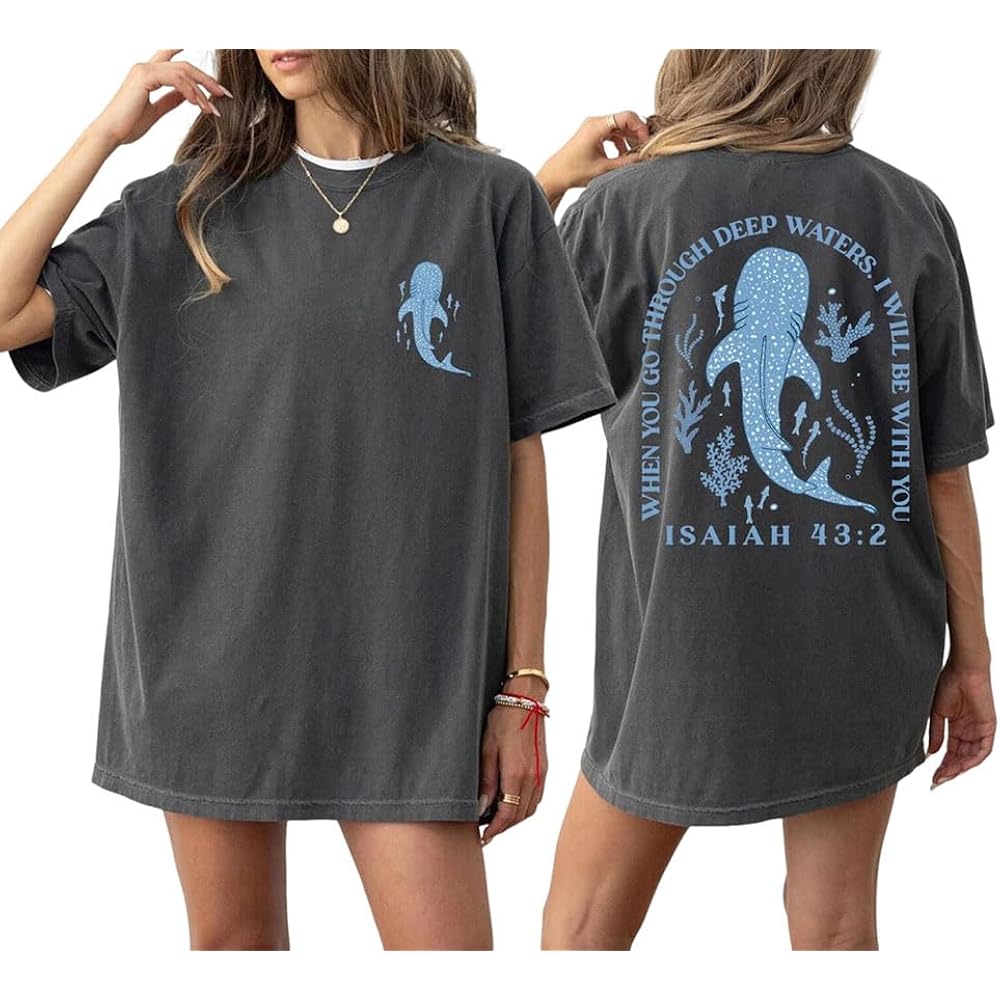 Christian Oversized Shirt for Women Faith Bible Verse Graphic Tee Top Vacation Summer Casual Boho Wildflowers T Shirt Dark Grey
