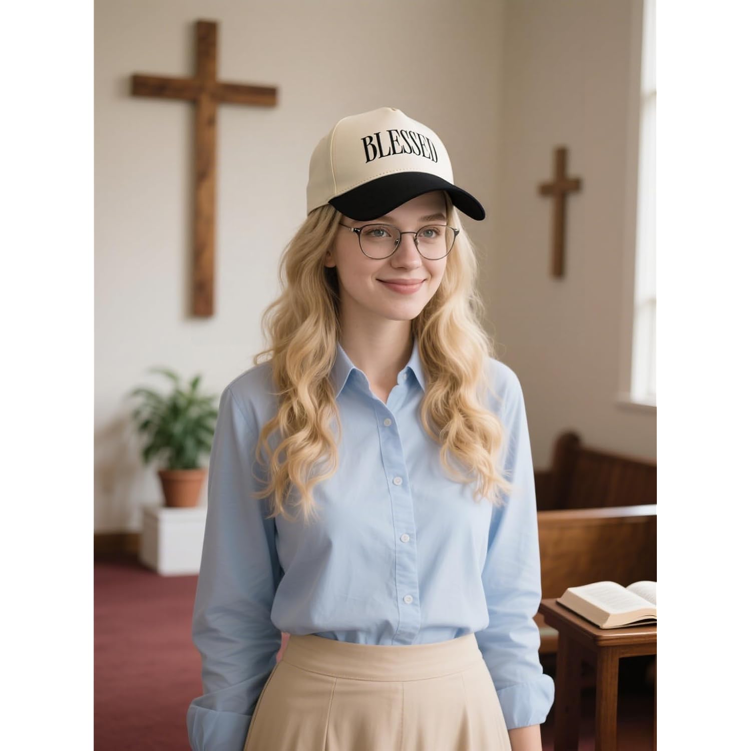 Blessed Trucker Hat, Vintage Embroidered Christian Baseball Caps for Men & Women, Trendy Religious/Birthday Gifts Blessed-black/Beige