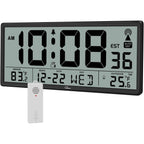 Atomic Clock With Indoor Outdoor Temperature, 14.5" | Easy To Read, Self Setting, Jumbo Auto Set Digital Wall Clock, Battery Operated