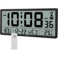 Atomic Clock With Indoor Outdoor Temperature, 14.5" | Easy To Read, Self Setting, Jumbo Auto Set Digital Wall Clock, Battery Operated