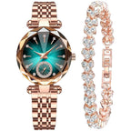 Women Watches with Bracelet Rose Gold for Lady Elegant Stainless Steel Strap Fashion Analog Creative Diamond Dial Wrist Watch
