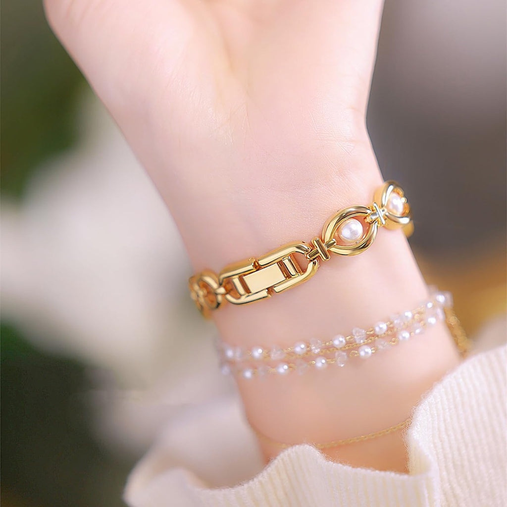 Adsbiaoye Elegant Pearl Women'S Dress Watch Fashion Oval Dial Gift Women'S Waterproof Watch