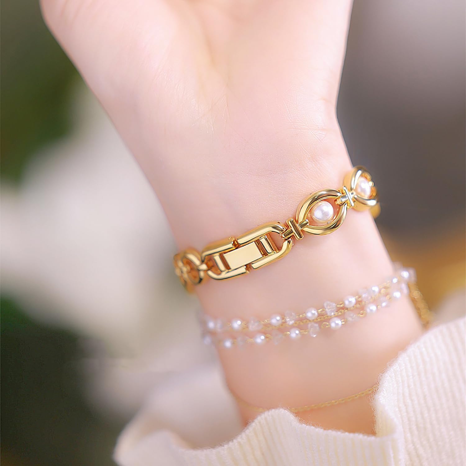 Adsbiaoye Elegant Pearl Women'S Dress Watch Fashion Oval Dial Gift Women'S Waterproof Watch