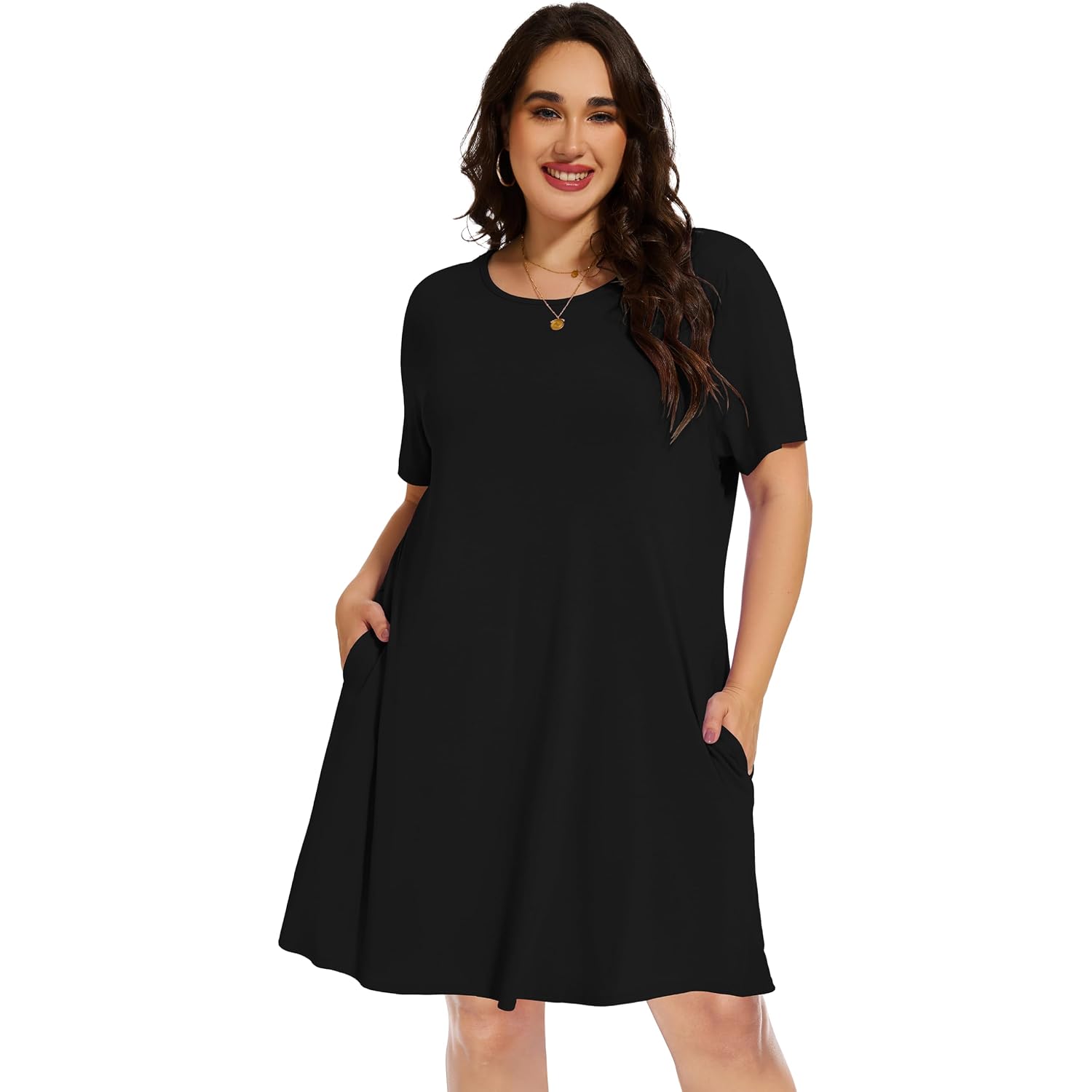 Elescat Plus Size Summer Dresses For Women Casual Short Sleeve Pockets Loose Oversized T Shirt Sundress 2026